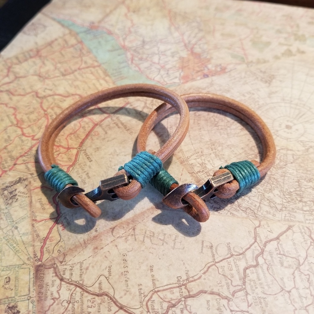 Anchor/Nautical leather bracelet - Picture 3 of 6